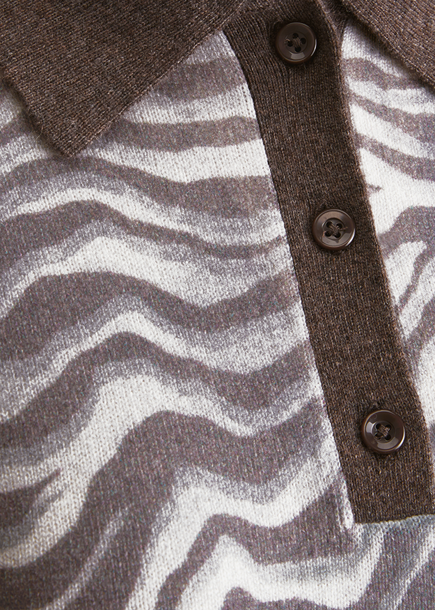 Kabeljanker, knopf, strick, Zebra-Muster, braun