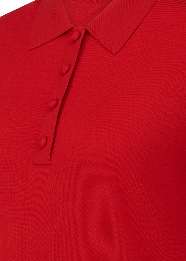 rotes Poloshirt, Strickstoff, Polokragen, Knopfleiste, unifarben