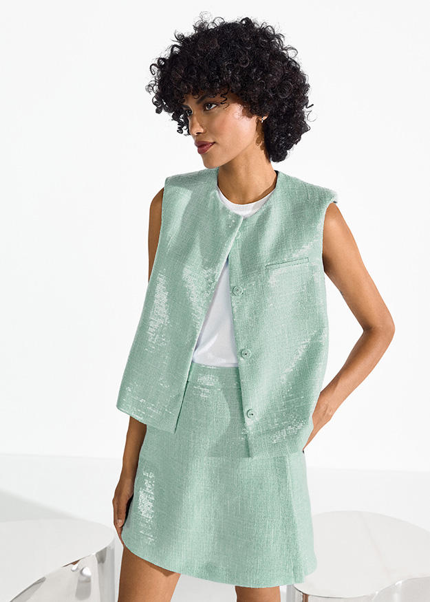 Weste, Weste kurz, Kunstseide, Mintgrün, Kostüm-Set