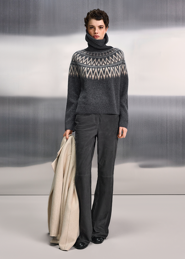 Pullover, Rollkragen, Musterstrick, Wollmix, Dunkelgrau