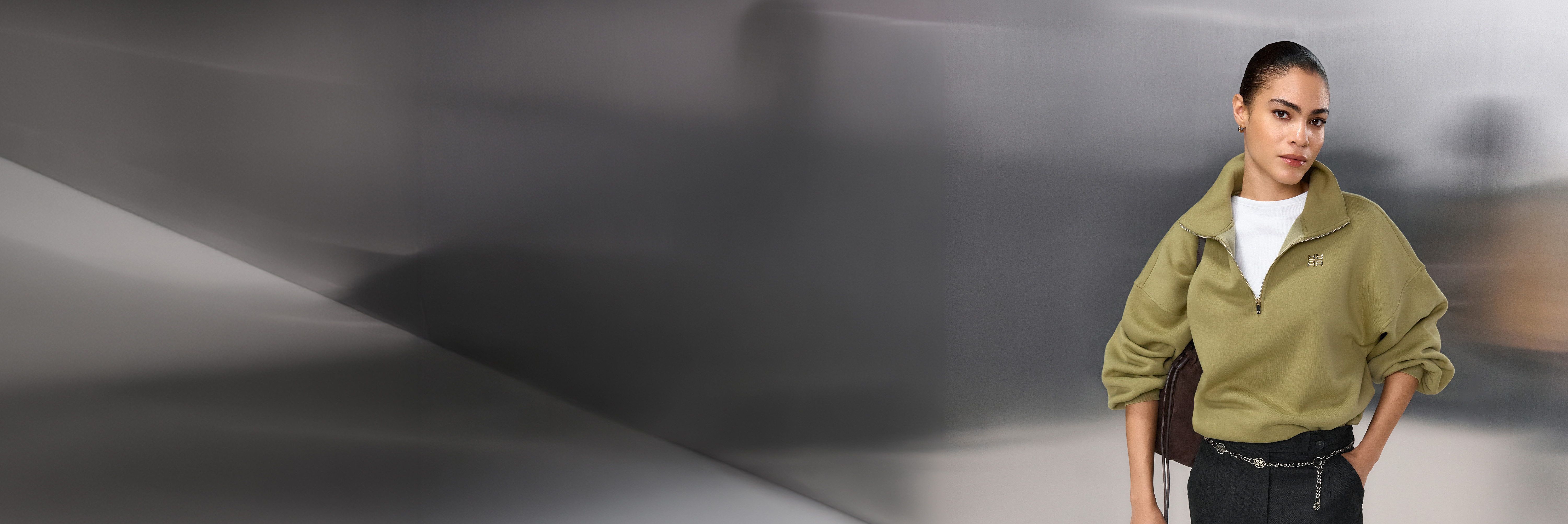 Fleece-Pullover, Halb-Reißverschluss, Olivgrün, Tasche, Damenoberteil