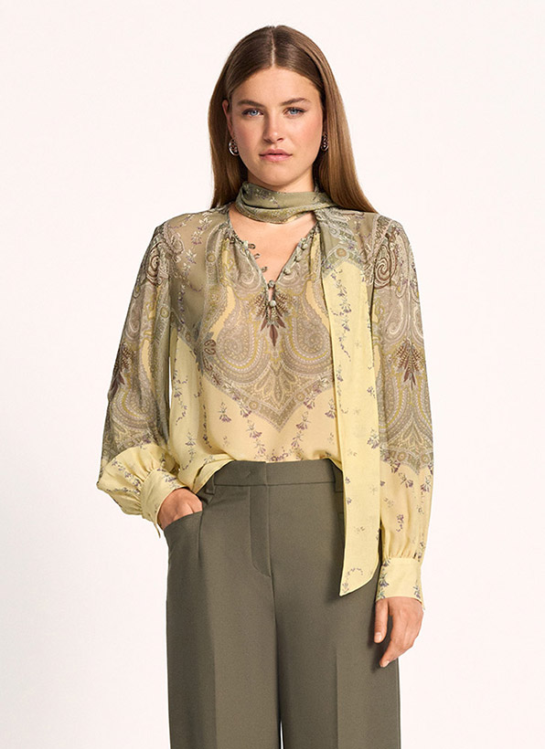 bluse, paisley, transparenz, langarm, schlauchschal