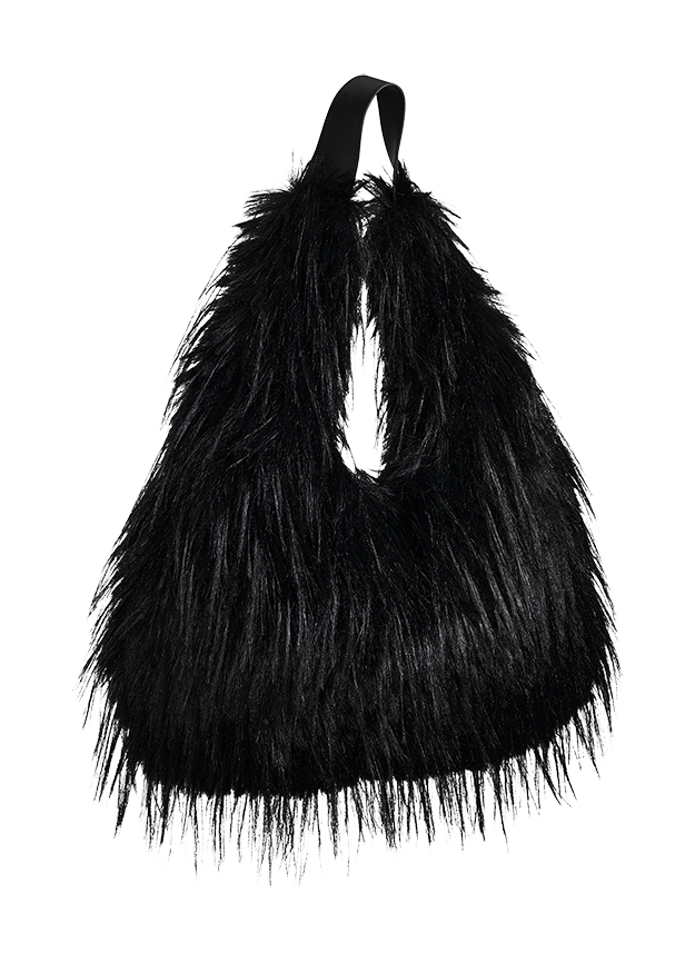 Handtasche, schwarz, Kunstfell, Felloptik, Schulterriemen