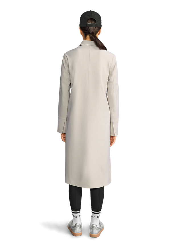 Mantel, Longcoat, Beige, Knie-Länge, Rückenansicht