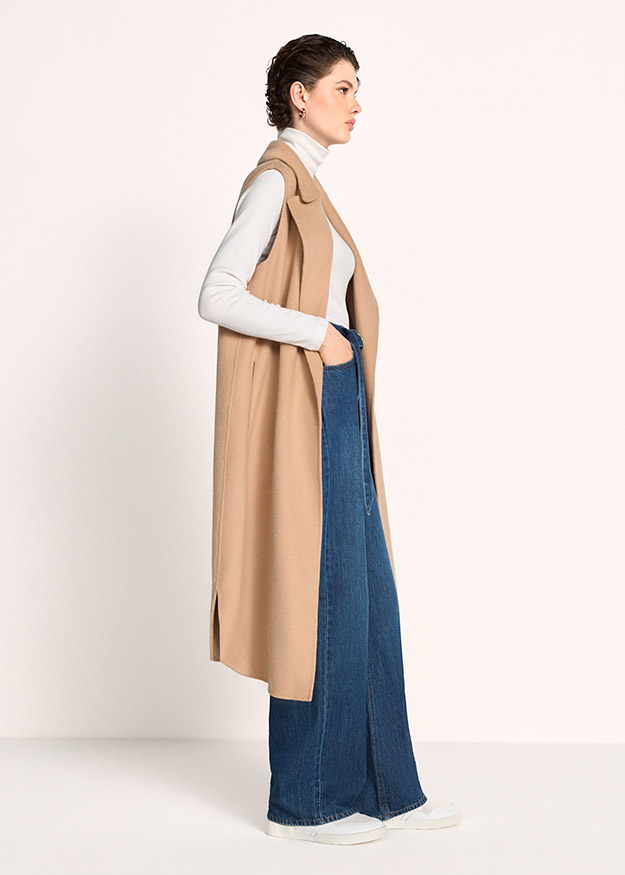 Weste, Cape, Camel, Lange Weste, Jeans