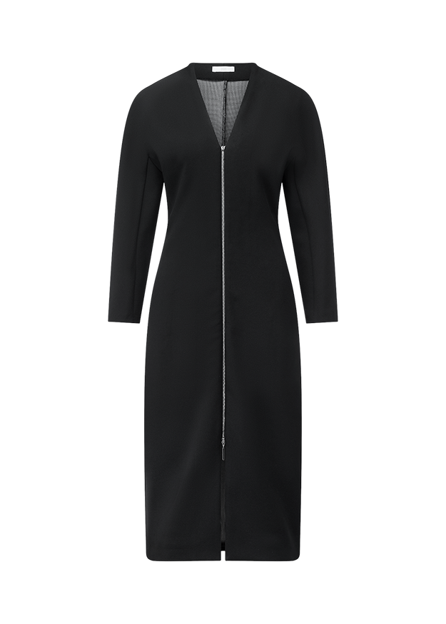 Mantel, Schwarz, Zippverschluss, Lange Robe, Knopfleiste