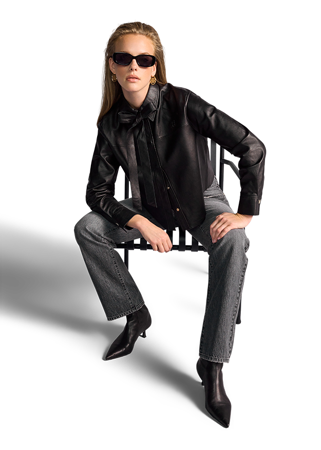 Leather Blouse With Bow Detail