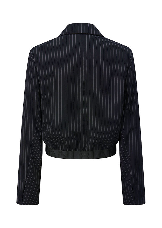 Anzugjacke, Nadelstreifen, Blazer, dunkelblau, Kunstleder-Gürtel