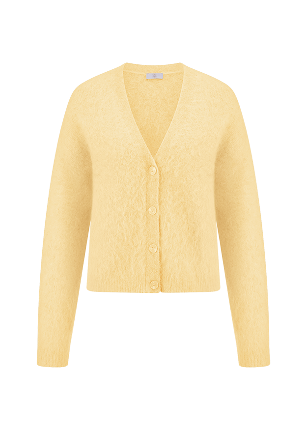 Cardigan, Gestrickt, Gelb, Knopfleiste, V-Ausschnitt