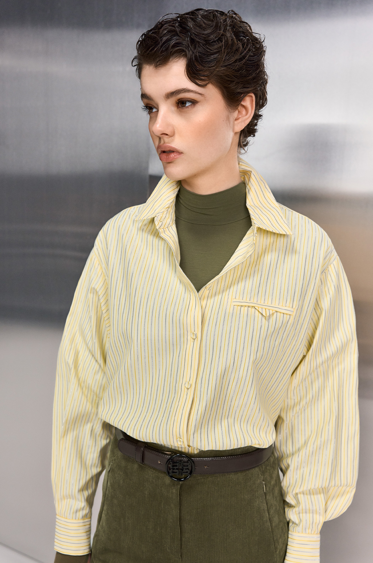 Bluse, Streifen, Langarm, Knopfleiste, Polohemd