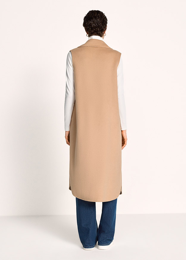 Weste, Beige, Mantel-ähnlich, Ohne Ärmel, Lange Weste