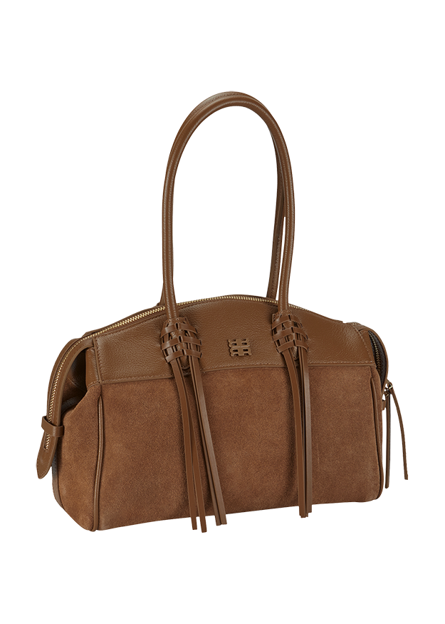 handtasche, braun, leder, reissverschluss, duffel