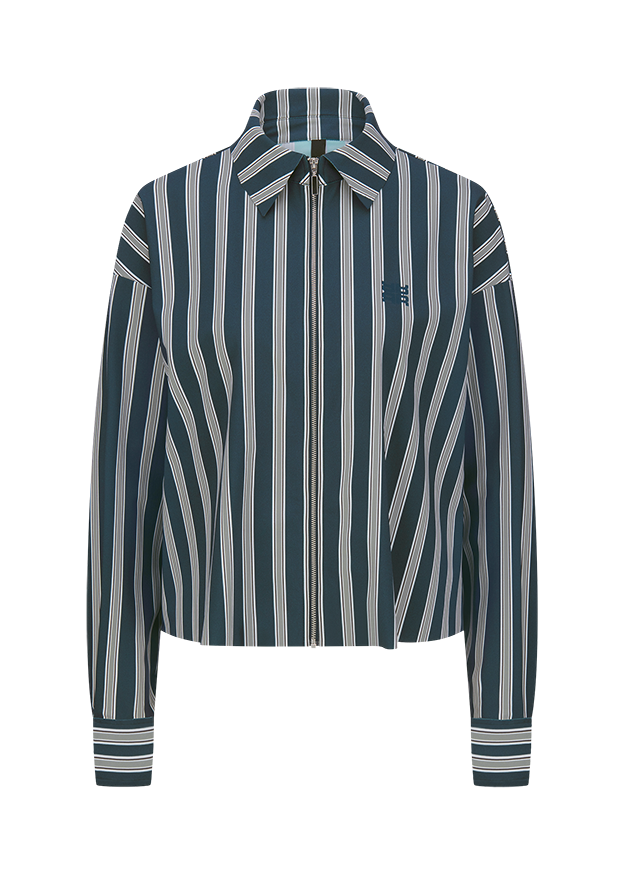Streifen, Bluse, Langarm, Reißverschluss, Kragen