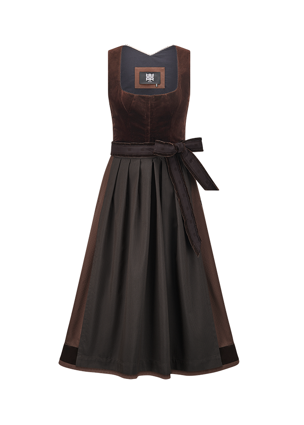 Kleid, Damenkleid, Samt, Gürtel, Schwarzbraun