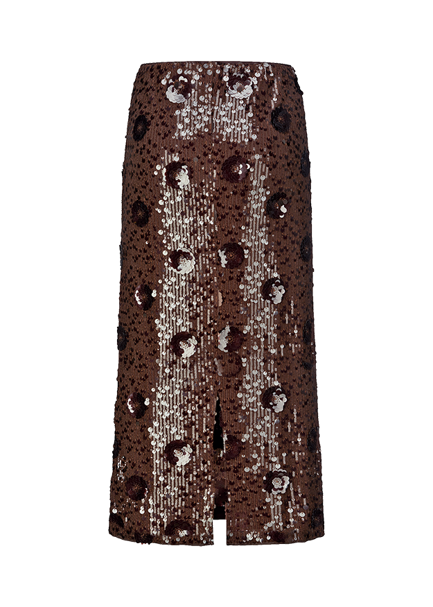 Sequin, Pailletten, Midi-Rock, Braun, Gemustert