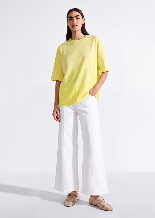 T-Shirt, Gelb, Oversized, Kurzärmelig, Casual