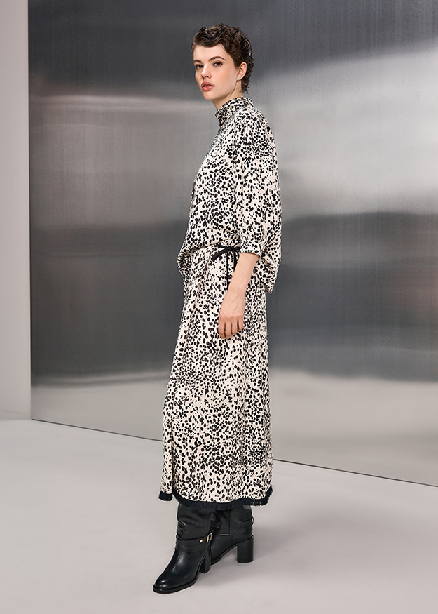 Tiermuster, Leopardendruck, Langarmkleid, Turtleneck, Knielänge