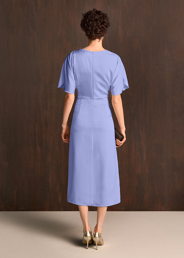 Kleid, Midikleid, Lila, Kurze Ärmel, Rundhalsausschnitt