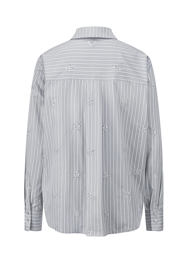 Bluse, Streifen, Spitzenstickerei, Langarm, Knopfleiste