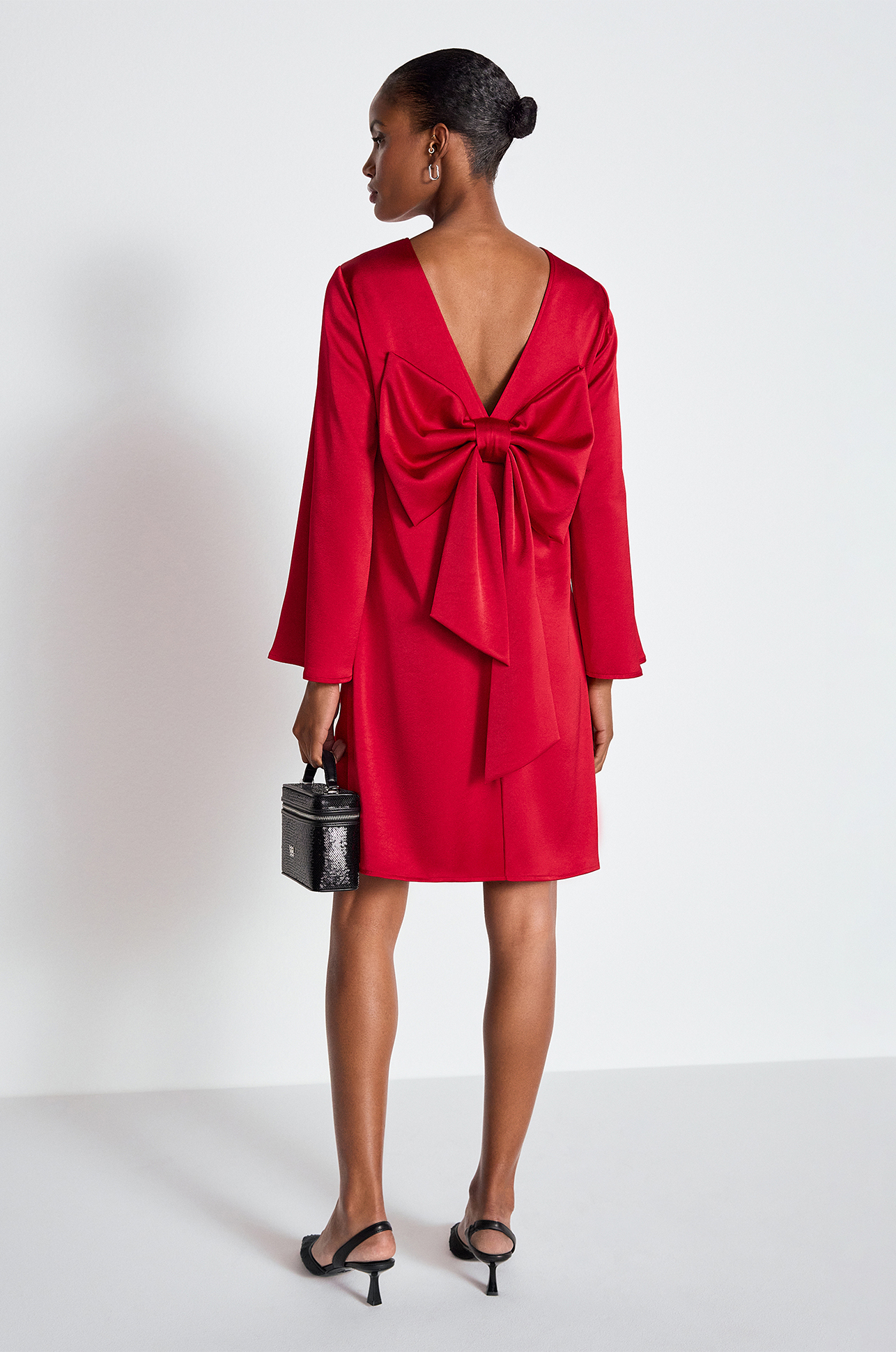 Kleid, Rot, Rückenausschnitt, Schleifenrücken, Dreiviertelärmel