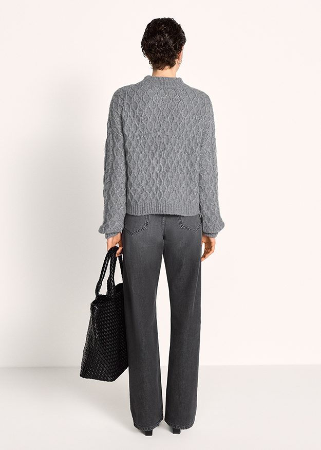 Strickware, Pullover, Zopfmuster, Grauer Pullover, Gray