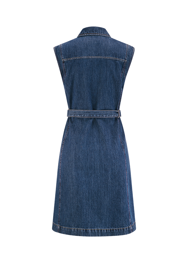 Jeanskleid, Denim, Tailliert, Gürtel, Ärmellose Schulter