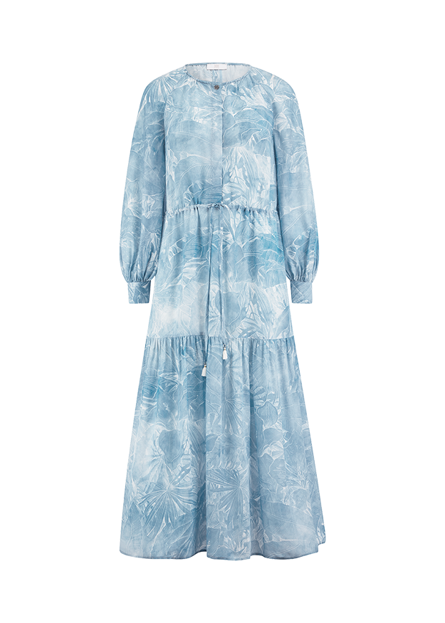 Maxi-Kleid, Langarm, Ausschnitt rund, Blumenmuster, Baumwollmischung