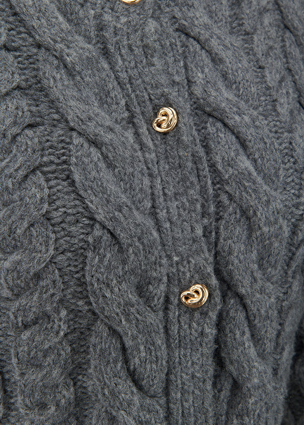 Strickjacke, Kabelzwir, Knöpfe, Grau, Weste