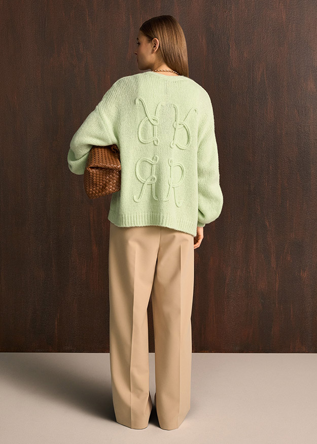 Kunstpelz, Pullover, Oversized, Sahnegrün, Strickpullover