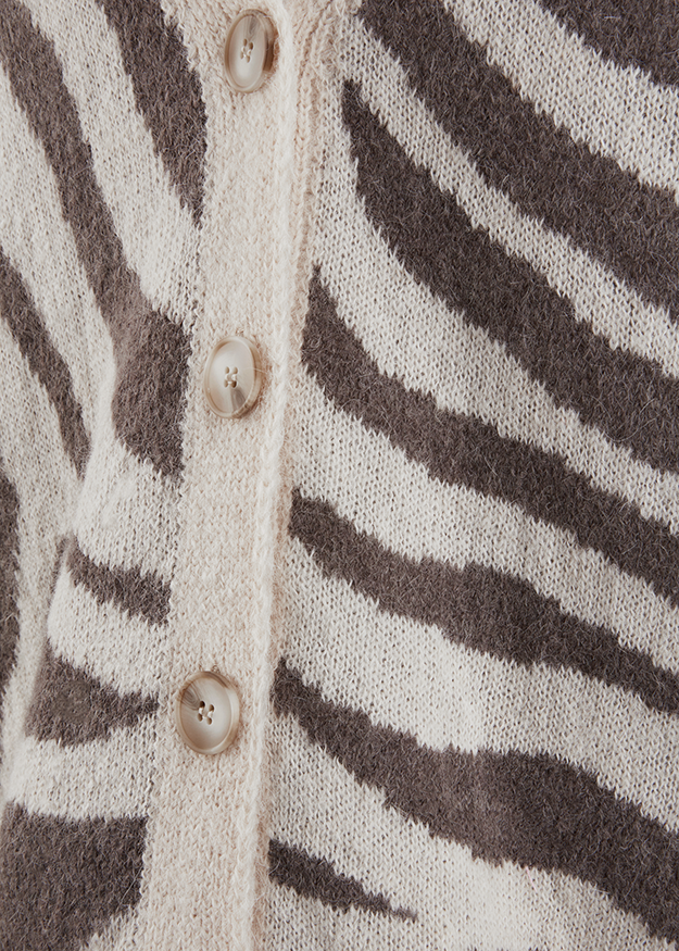 cardigan, Zebrapattern, Strickware, Knöpfe, Beige-Braun