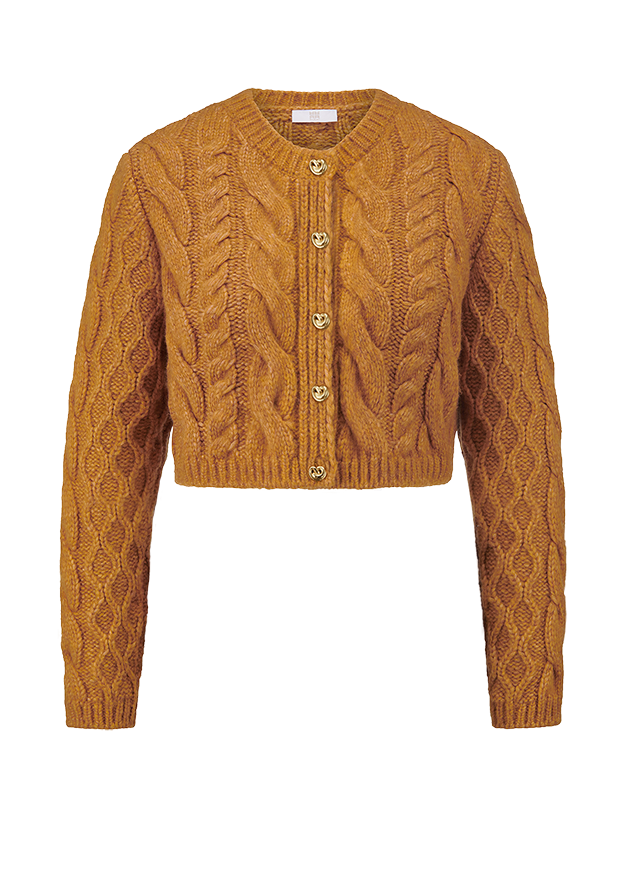 Kabelstrick, Karo-Knopfcardigan, Oversized-Cardigan, Wollcardigan, Camel