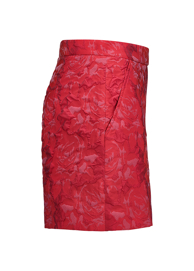 Rock, Rot, Jacquardmuster, Blumenmuster, Knielang