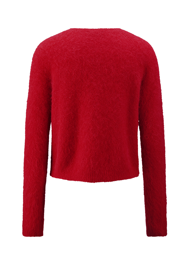 Pullover, Rot, Langarm, Rundhalsausschnitt, Flauschige Oberfläche