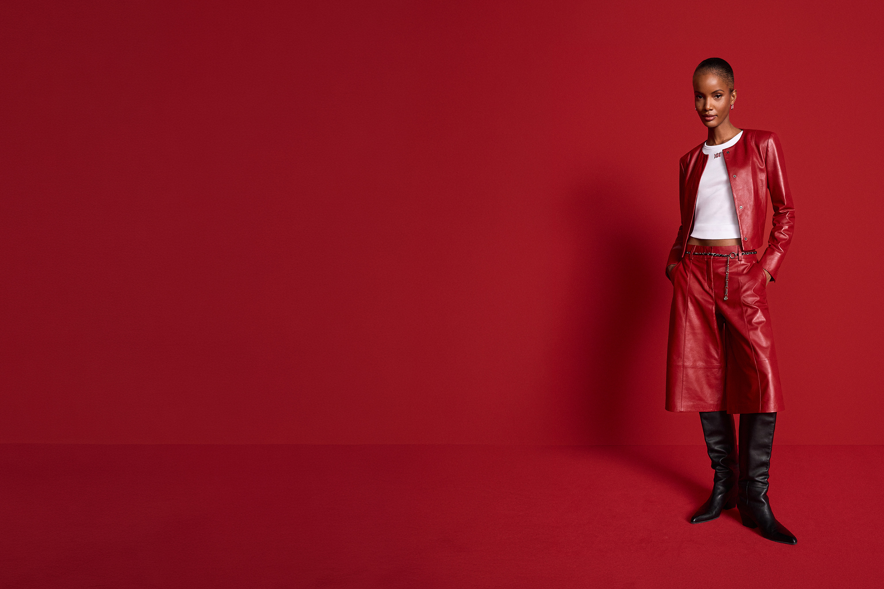 Lederjacke, Lederhose, Rot, Glattleder, Druckknöpfe