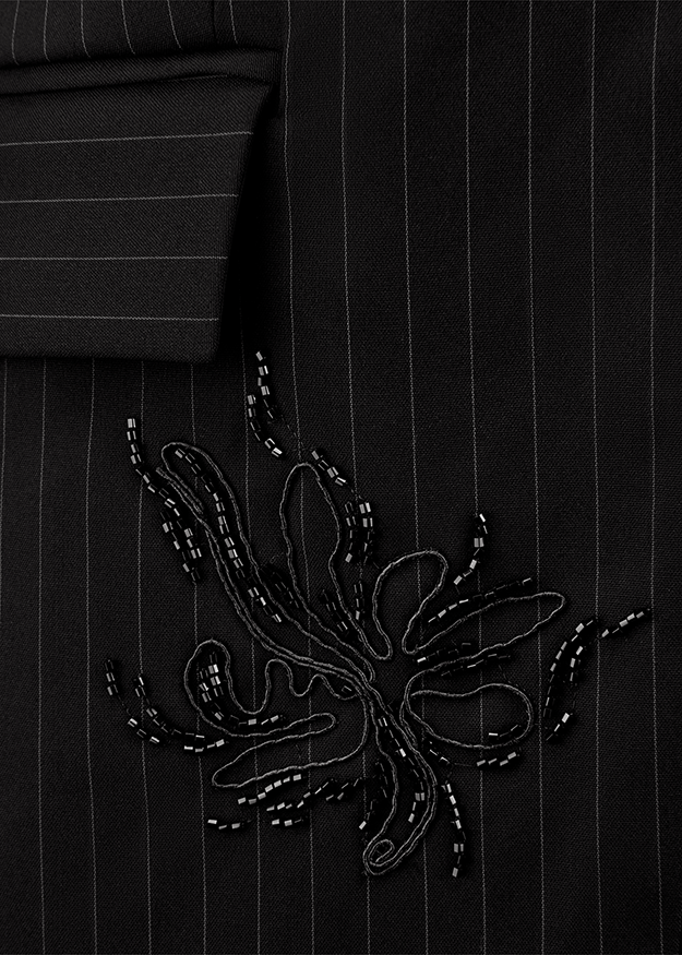 Anzug, Pinstripe, Schwarz, Stickerei, Blüte